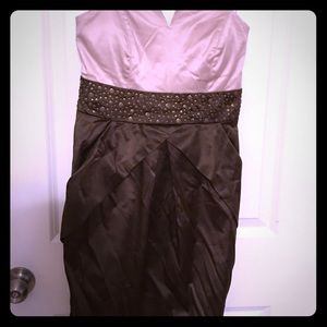 Strapless Cream and Olive Satin Dress